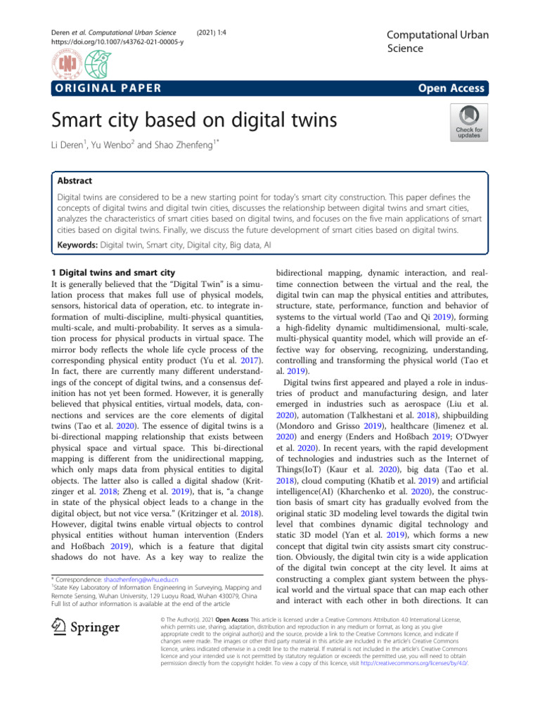 Smart City Based On Digital Twins | PDF | Simulation | Cloud Computing