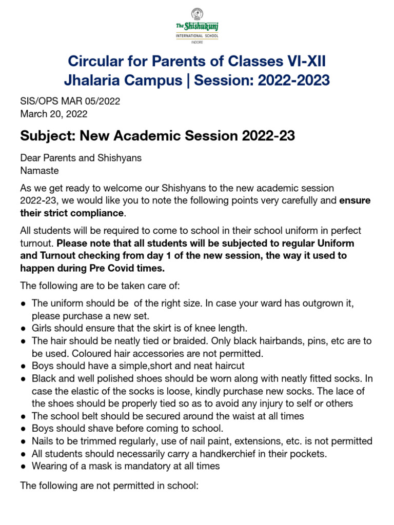 New Academic Session 2022 23 Pdf