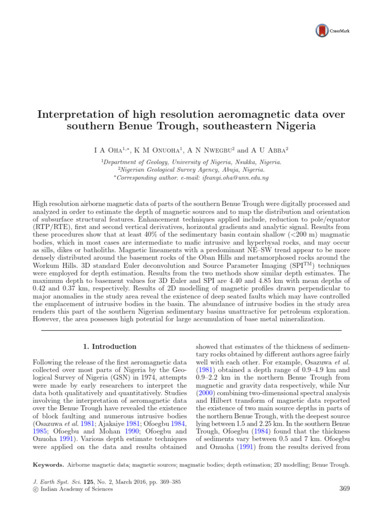 Interpretation of High Resolution Aeromagnetic Data Over Southern Benue ...
