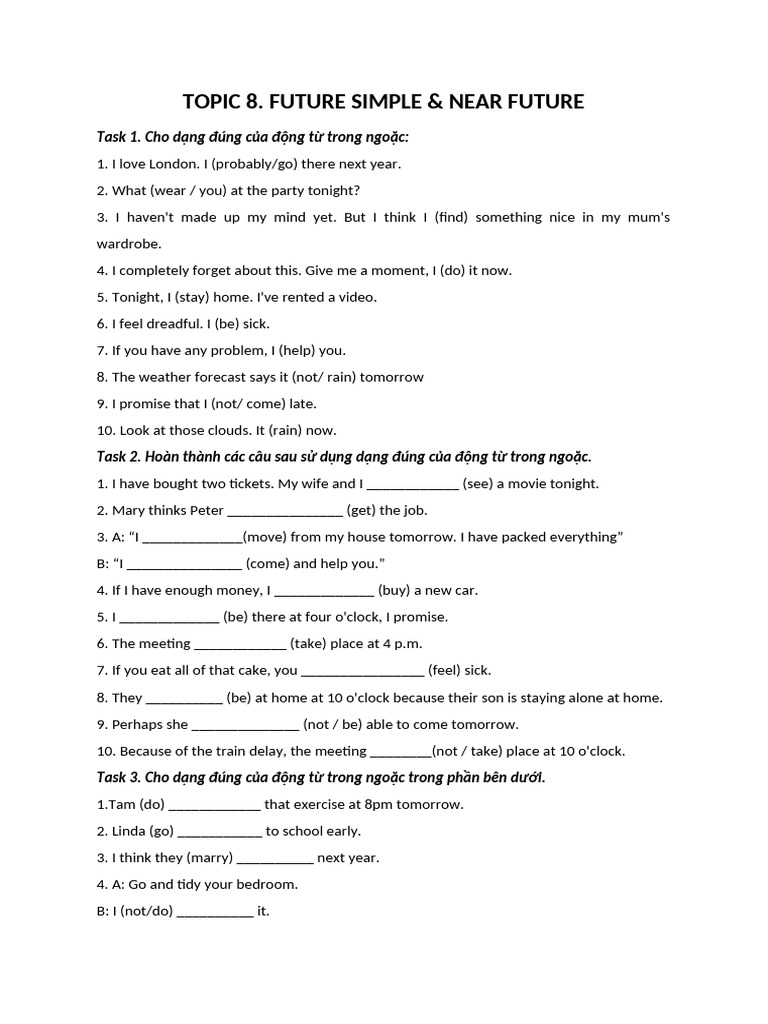 Topic 8. Future Simple & Near Future | PDF