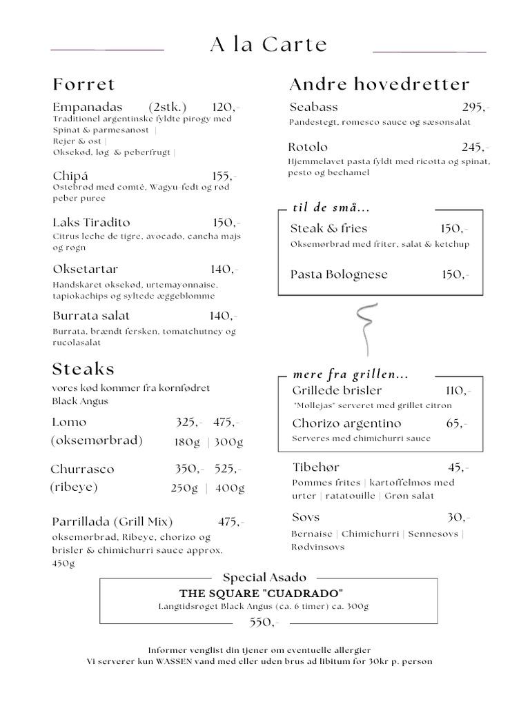 Fuego+Menu+August+2023+DANSK | PDF