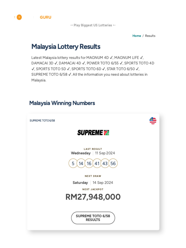 Malaysia Lottery Results and Winning Numbers | PDF