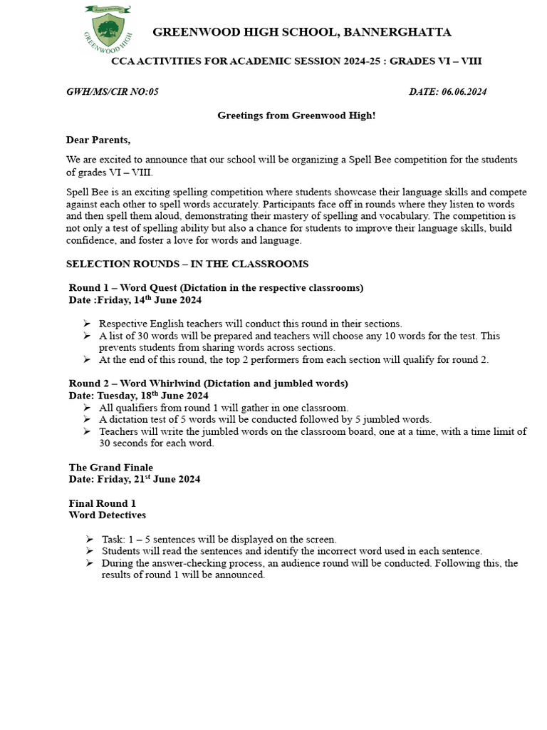 Spell bee competition pdf