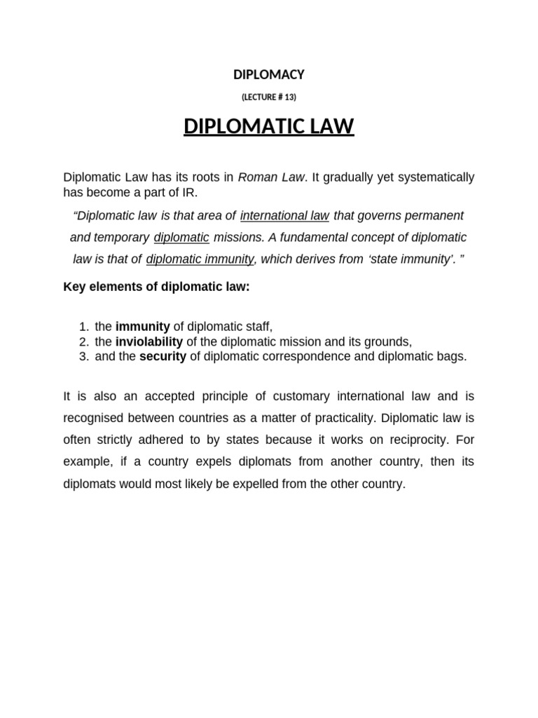 Diplomatic Law | PDF
