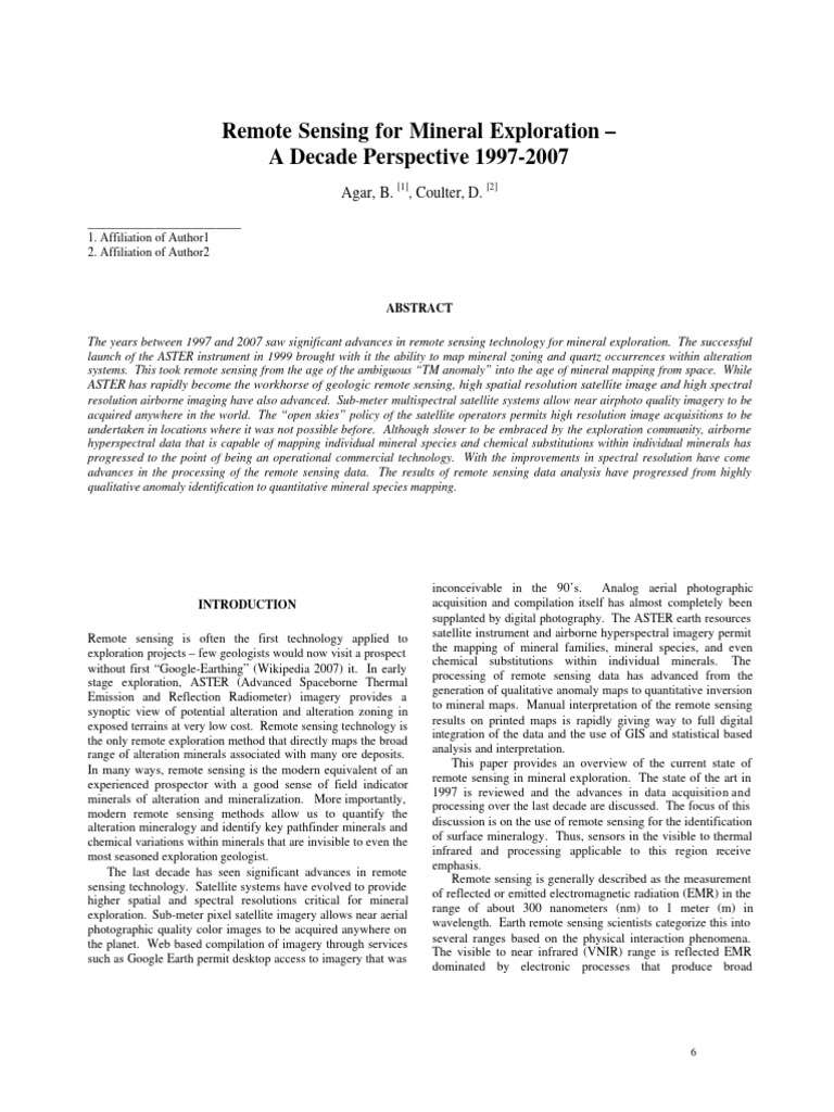 Remote Sensing For Mineral Exploration A | PDF