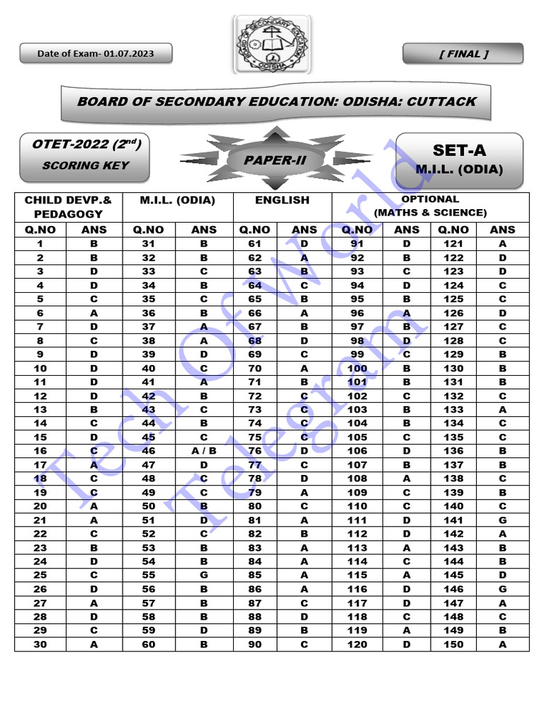 Otet 2022 p2 Answer Key Science | PDF