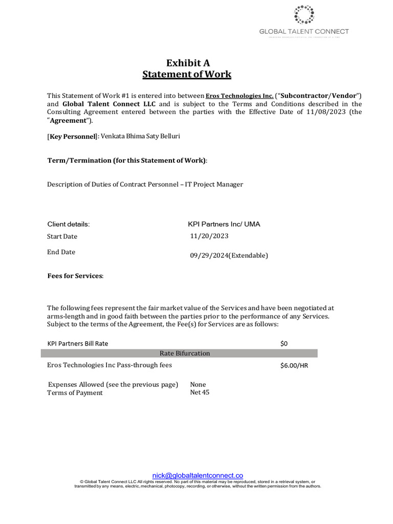 Exhibit A Statement of Work - Venkata Bhima - Signed - Signed | PDF