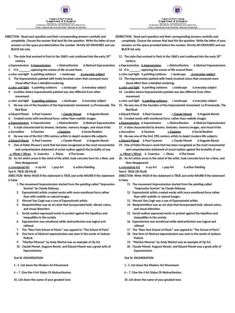 Summative Test Arts Pdf