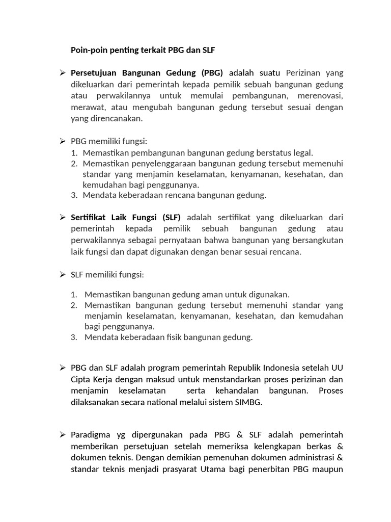 Poin Penting PBG Dan SLF | PDF