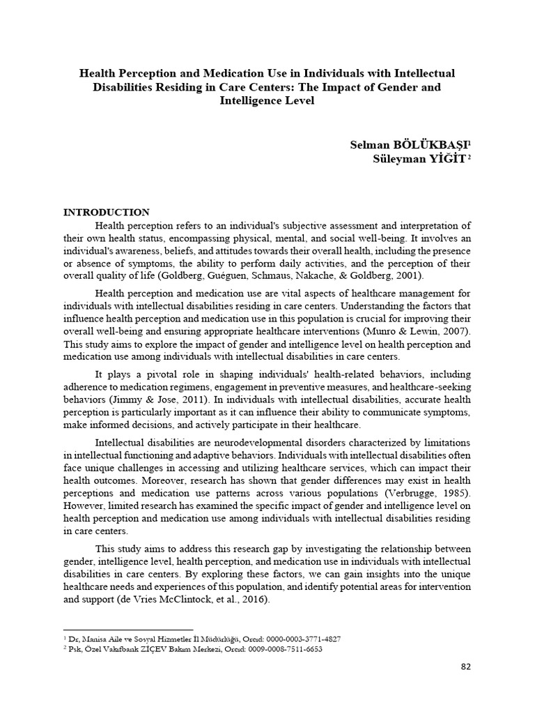 Perception Of Health Intellectual Disability Pdf
