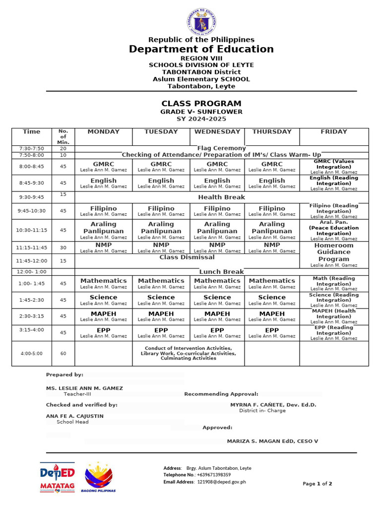 G5 Class Program Unified Template PDF