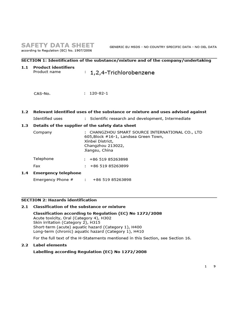 1 2 4 Trichlorobenzene Msds