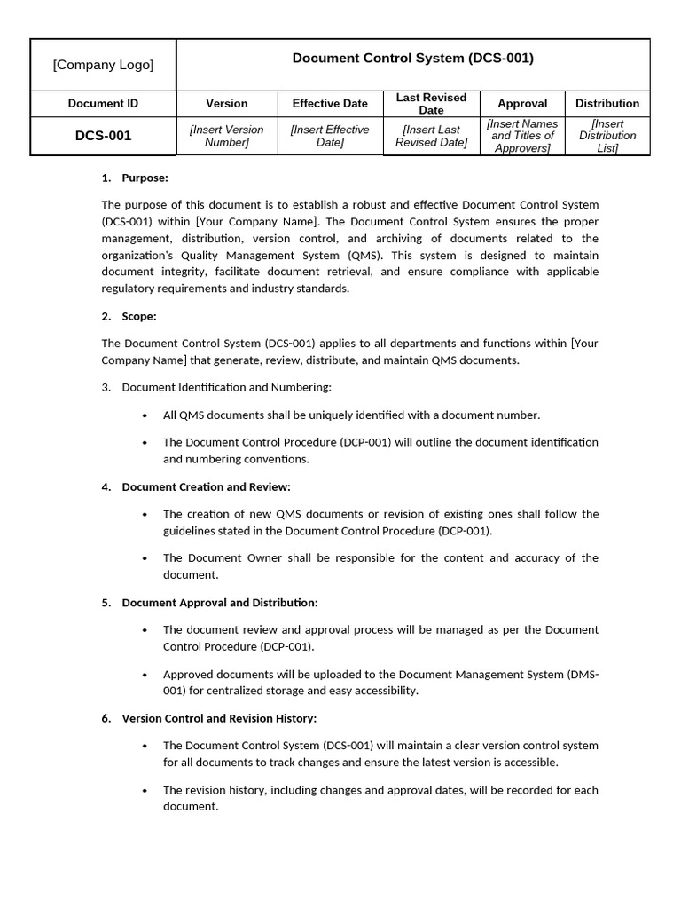 DCS-001 Document Control System | PDF
