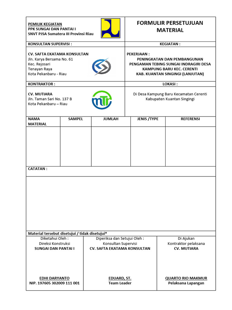 Form Persetujuan Dan Izin Cor | PDF