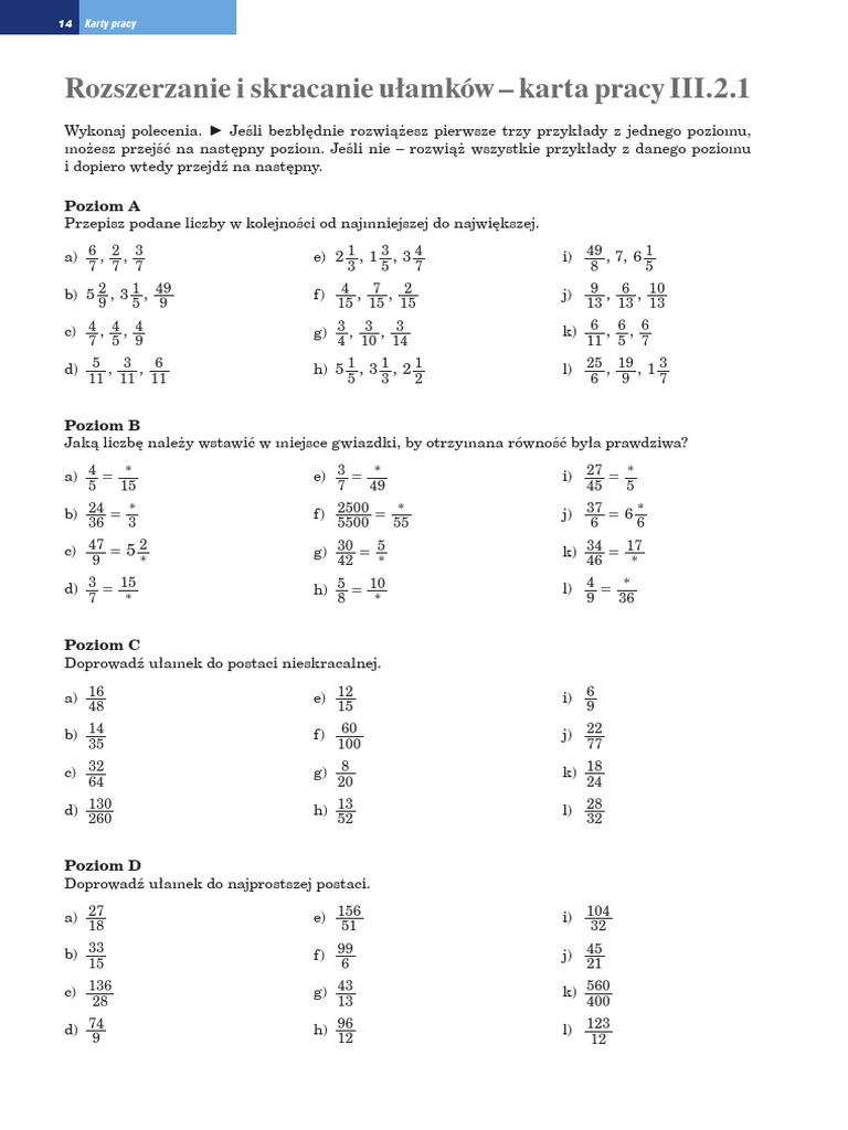 Rozszerzanie I Skracanie Ułamków Klasa 4 Kartkówka Pdf Kl.5 Skracanie I Rozszerzanie Ułamków | PDF