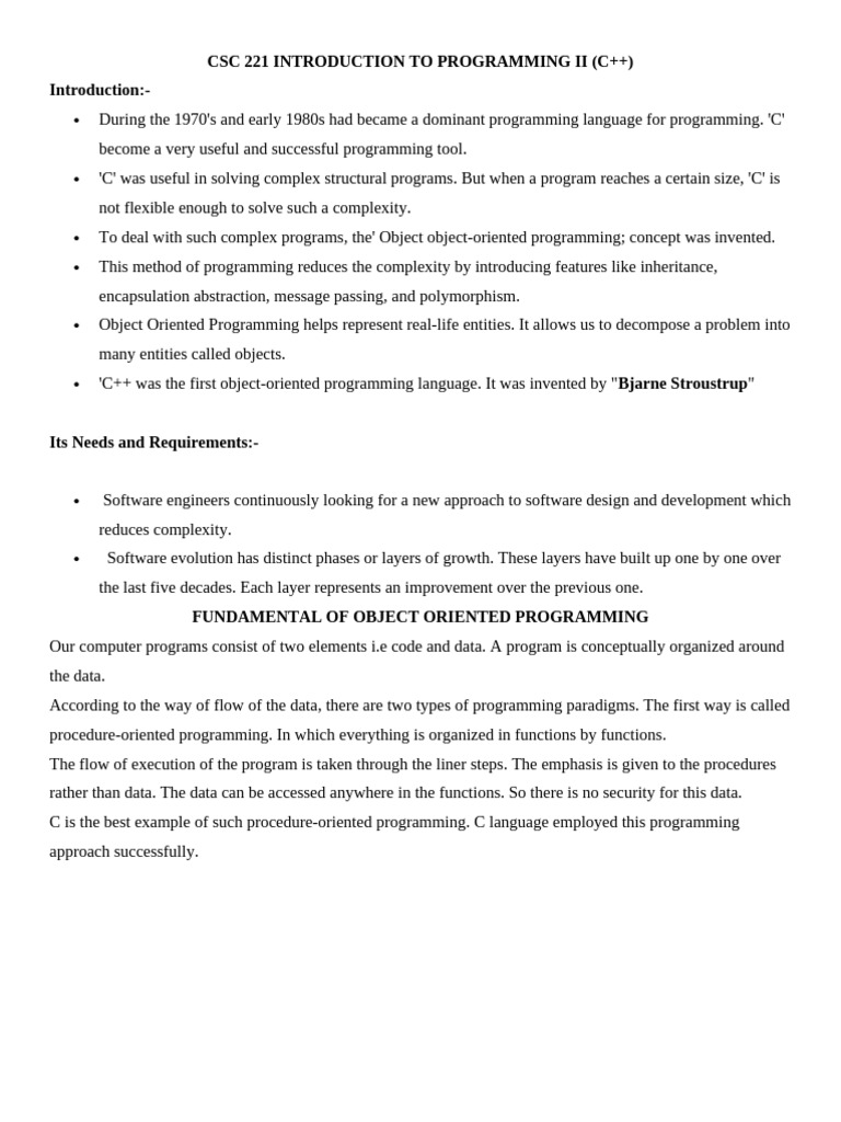 Csc 221 Introduction to Programming II | PDF