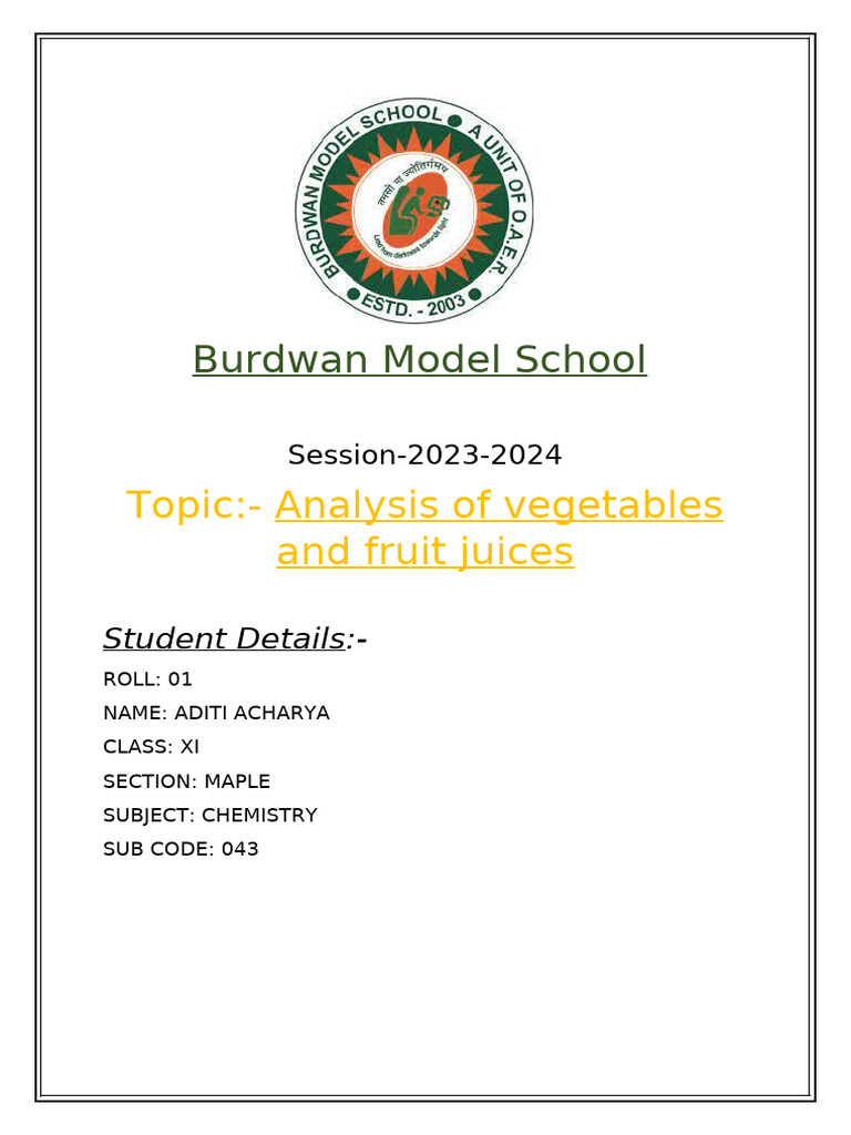 Burdwan Model School - CHEMISTRY | PDF