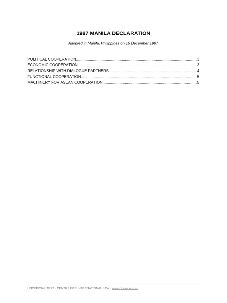 1987 Manila Declaration on ASEAN Cooperation | PDF | Economies