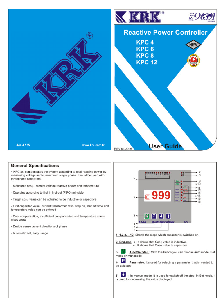 KPC Reactive Power Controller Guide | PDF | Ac Power | Capacitor