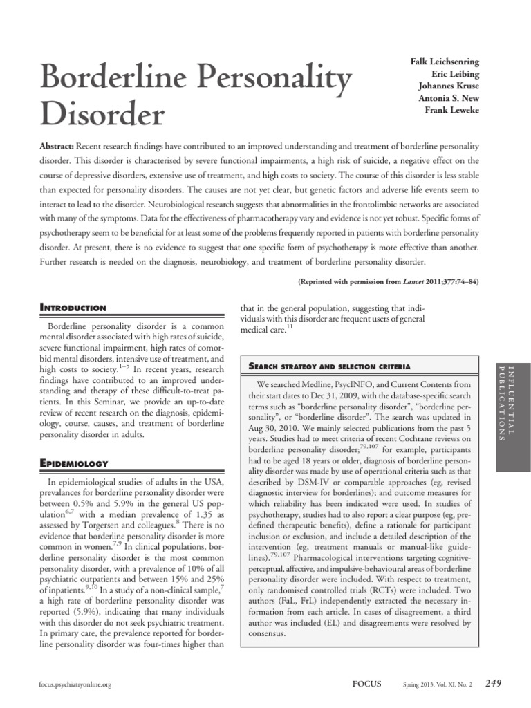 Borderline Personality Disorder Leweke | PDF