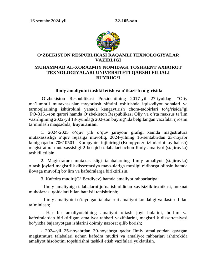 Amaliyot Magistratura 2024 PDF