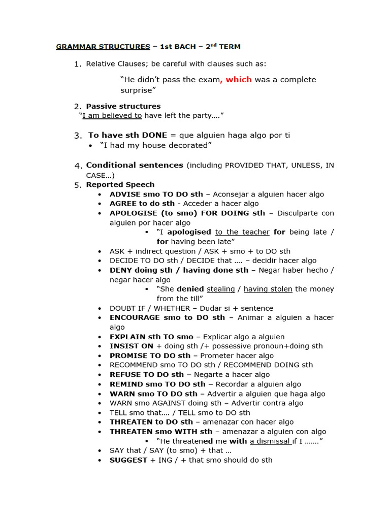 1st Bach - Grammar Structures - 2nd Term | PDF