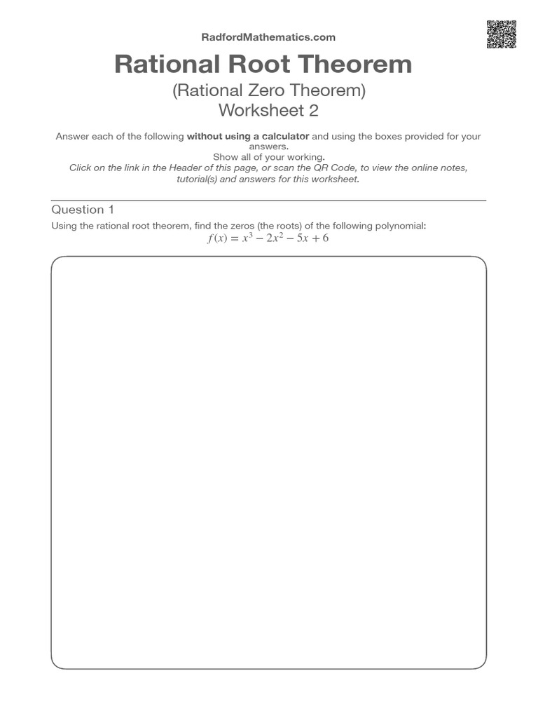 Rational Root Theorem Worksheet 2 PDF