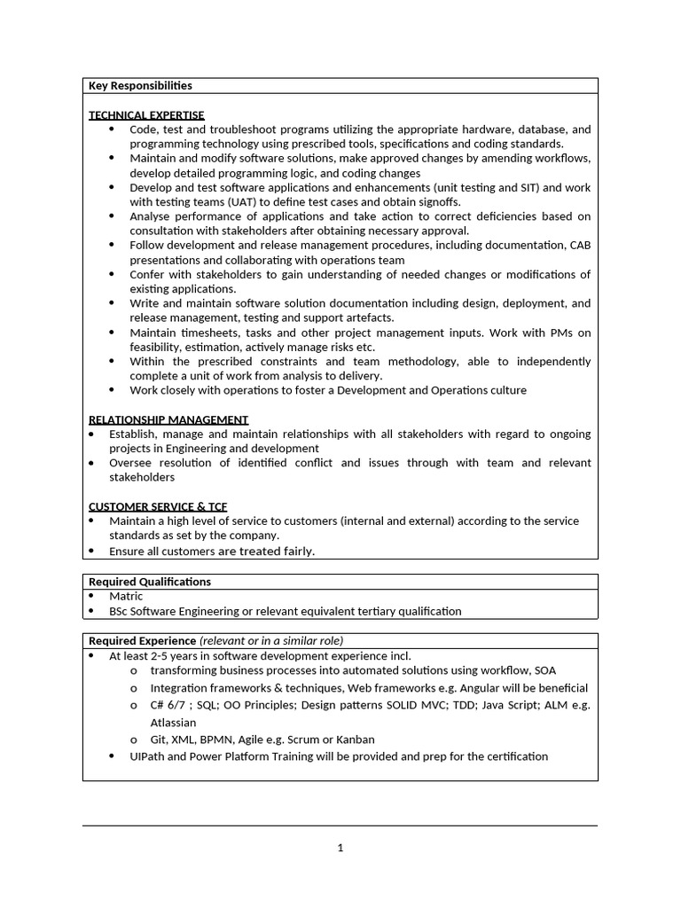 Software Development Role Responsibilities | PDF | Software Development ...