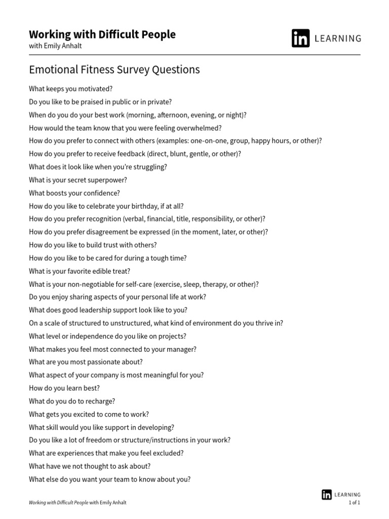 Emotional Fitness Survey Questions | PDF
