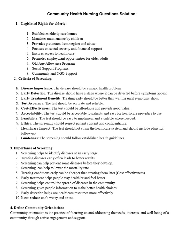 Community Health Nursing Questions Solution | PDF