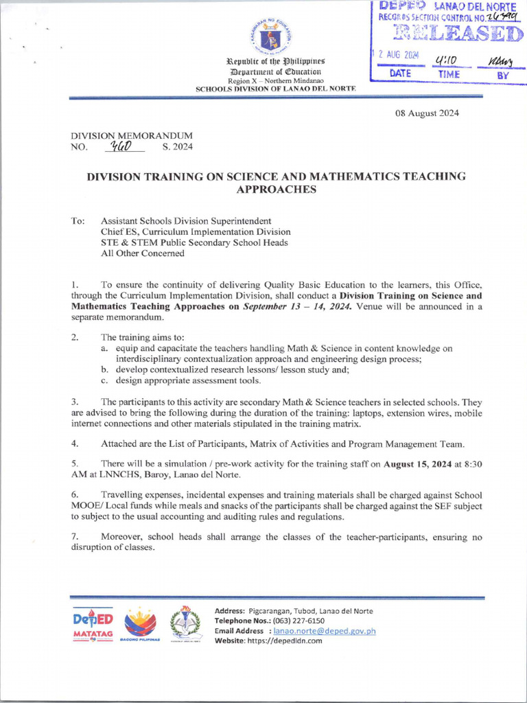Division Training On Science and Mathematics Teaching Approaches | PDF