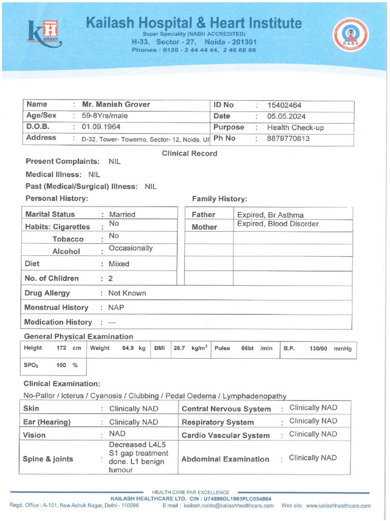 Medical Health Check Up - 2024 | PDF