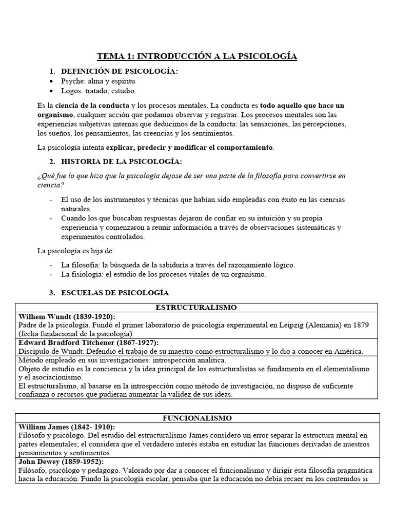 Introducción A La Psicología Tema 1 | PDF