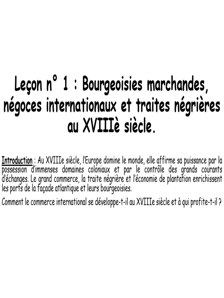 Lecon N 1 Bourgeoisies Marchandes Negoces Internationaux Et Traites ...