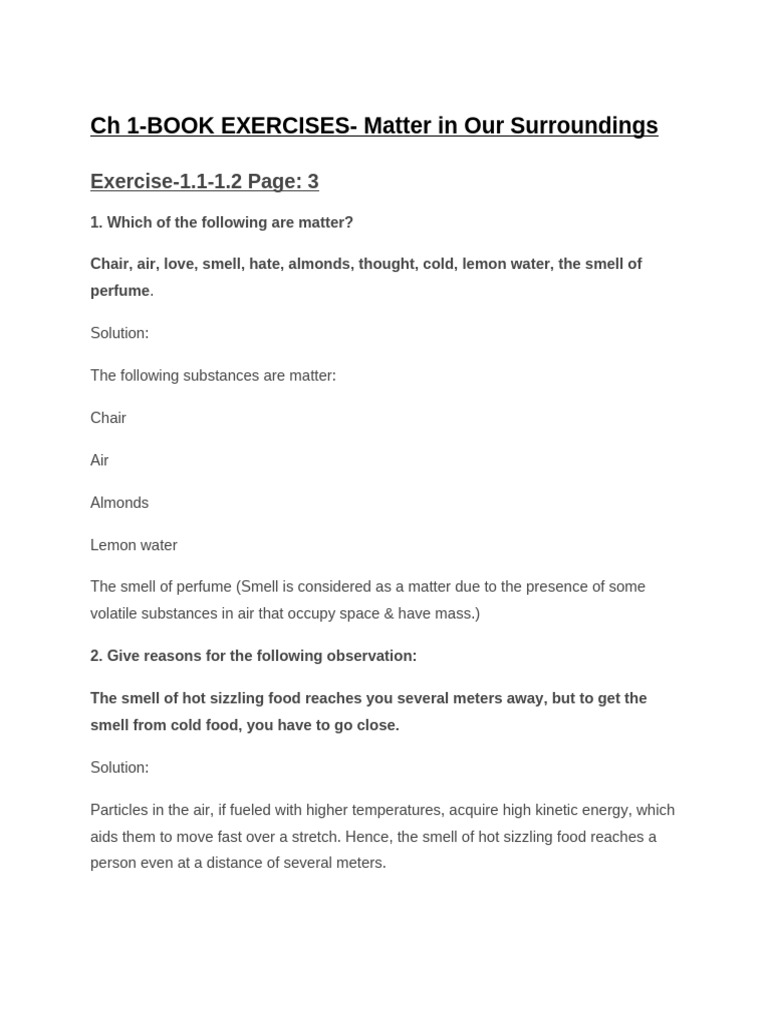 CH 1-BOOK EXERCISES - Matter in Our Surroundings | PDF