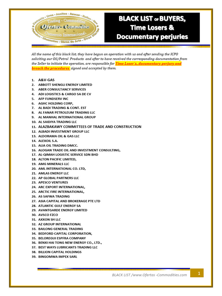 Buyers Black List | PDF