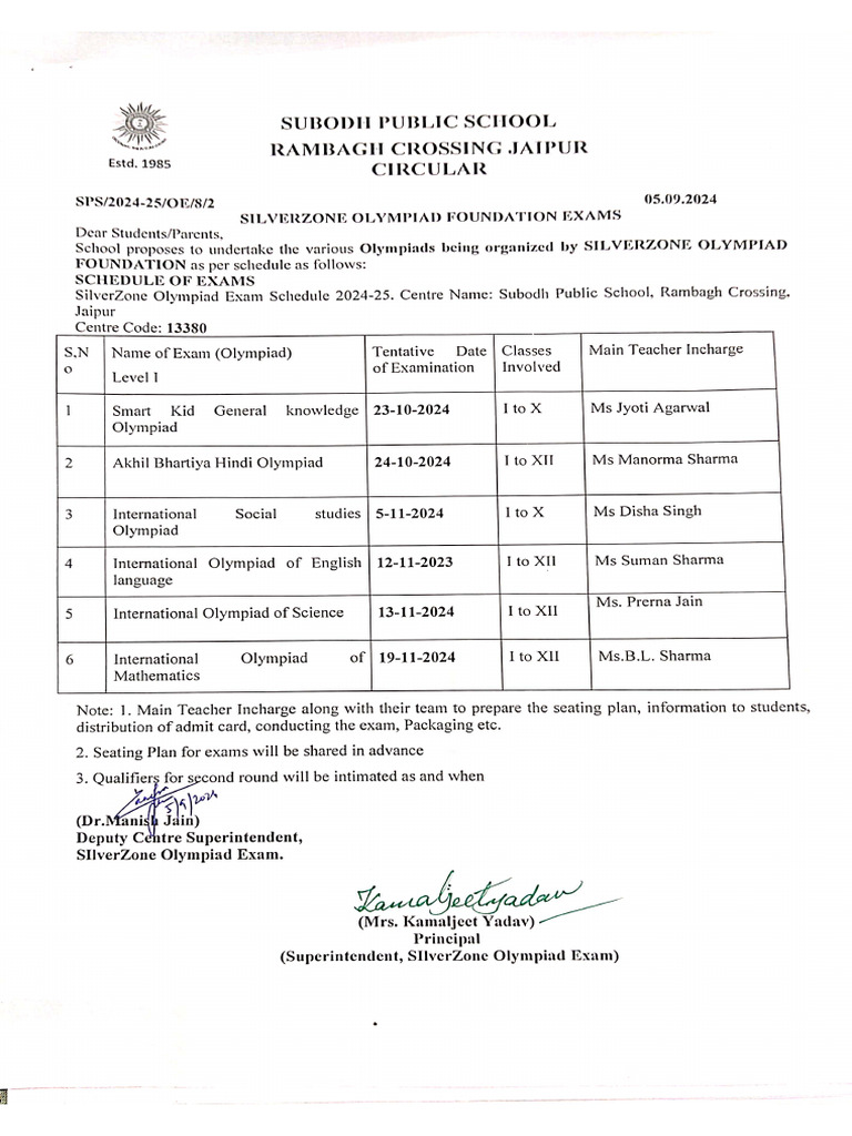Olympiads Circular 2024-25 For Class 1 To 12 | PDF