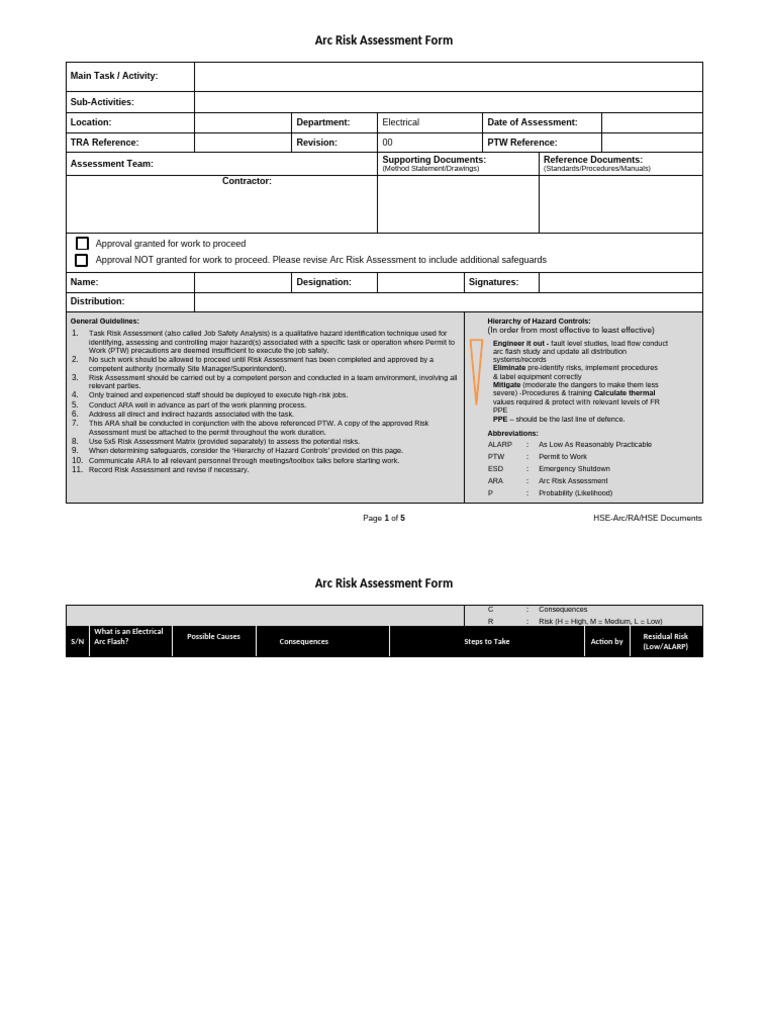 Arc Risk Assessment Form | PDF
