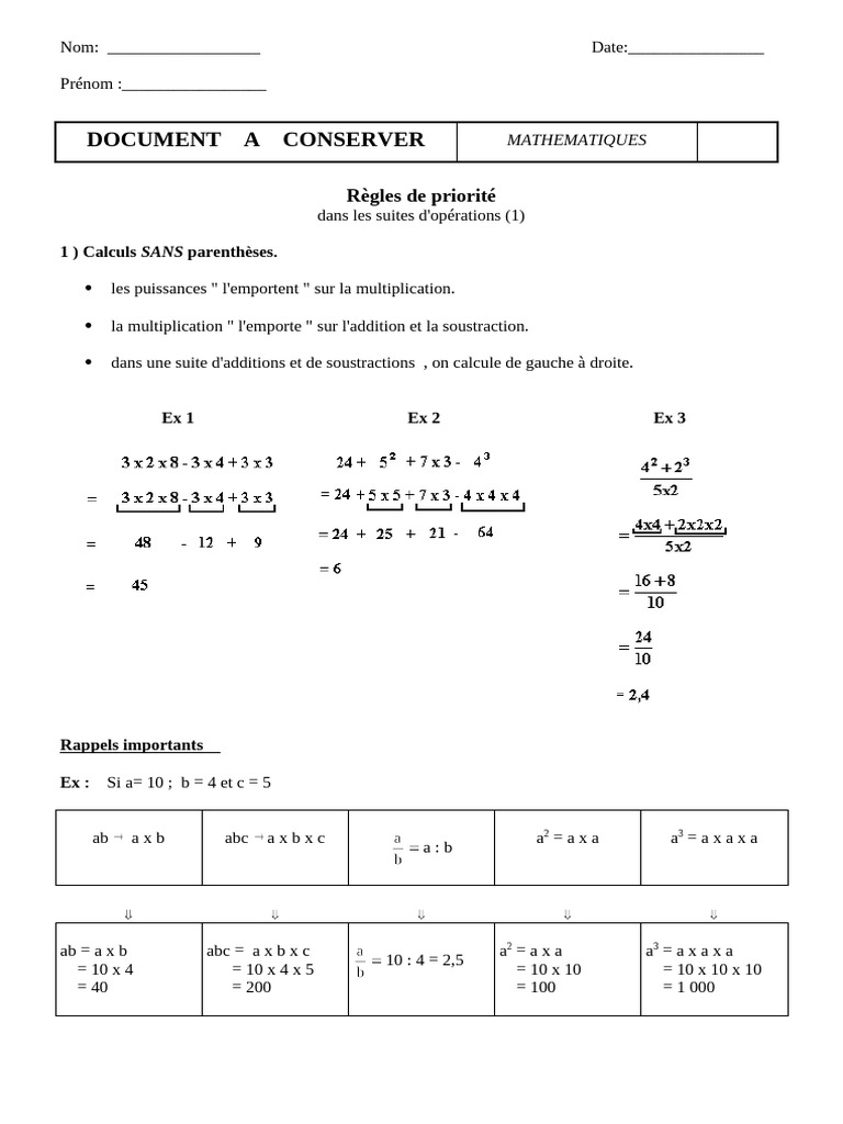 Règles de priorité des opérations | PDF