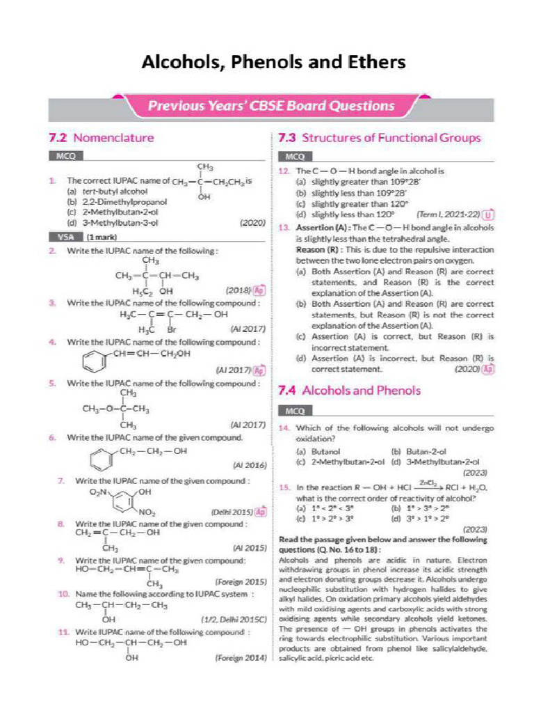 Alcohols, Phenol and Ethers | PDF