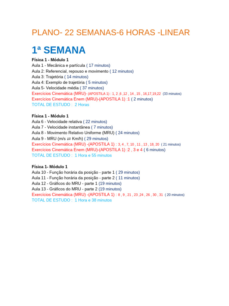 Plano+f.o Linear+ 22+semanas+ +6+Horas+Semanais | PDF