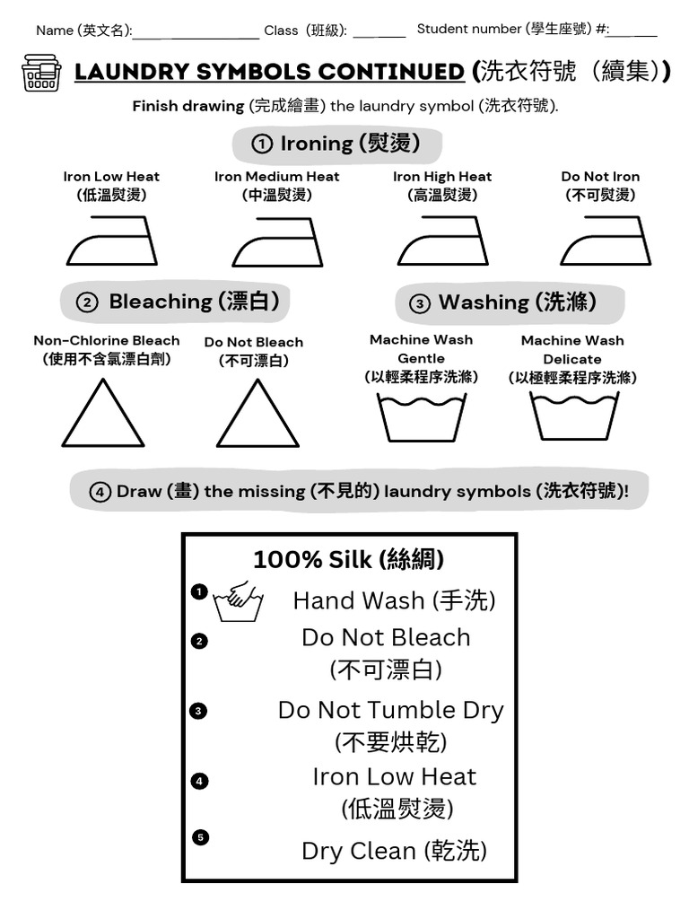 Laundry Symbols Cont. Worksheet (1) | PDF