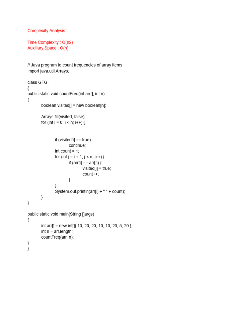 Complexity Analysis: Time Complexity: O (n2) Auxiliary Space: O (N) | PDF