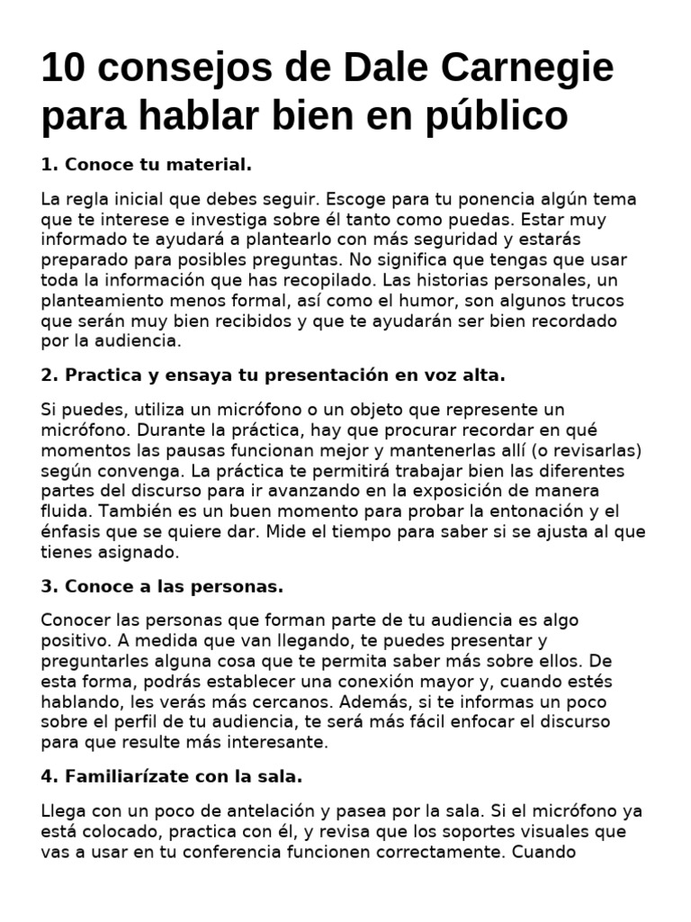 10 Consejos De Dale Carnegie Para Hablar Bien En Público Pdf