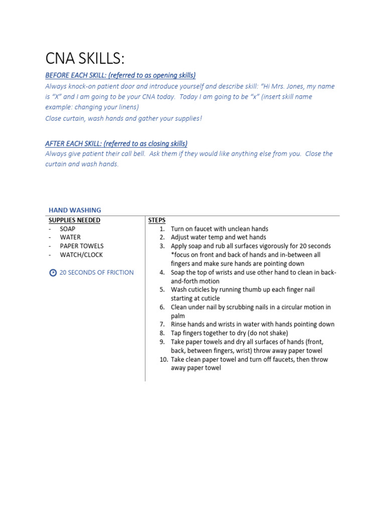 Cna Skills | PDF