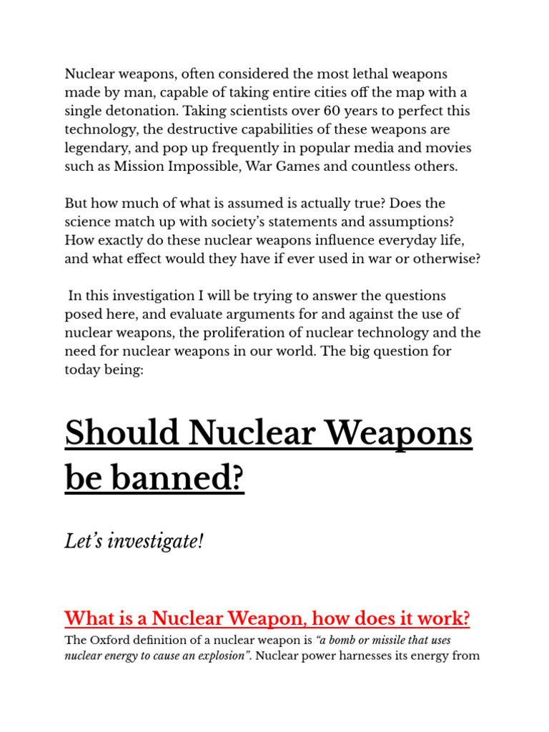 Nuclear Weapons Morality Issue Essay | PDF