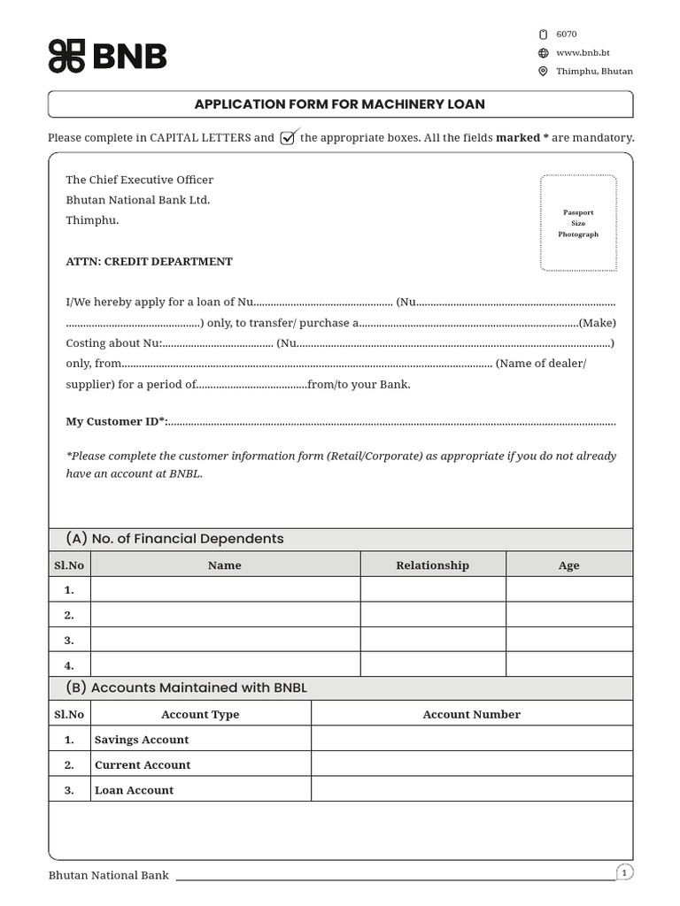 Application Form For Machinery Loan | PDF
