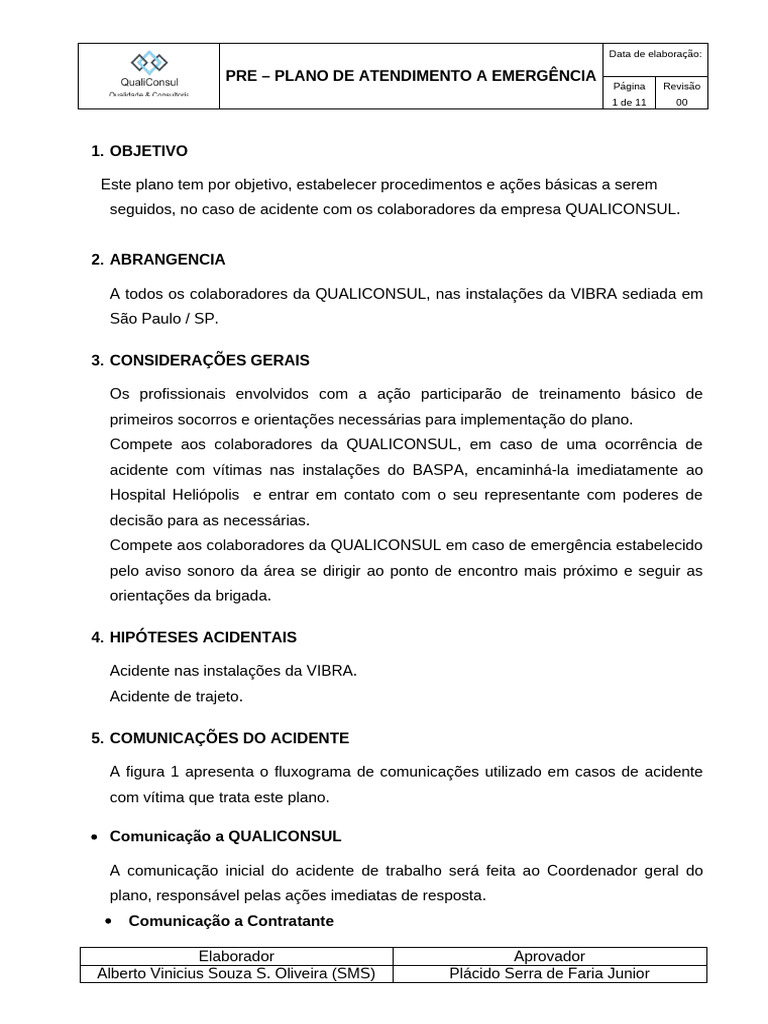 PAE - PLANO DE ATENDIMENTO A EMERGENCIA QUALICONSUL | PDF