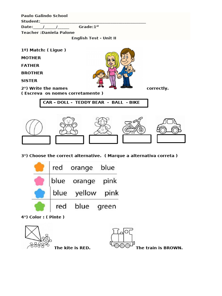 Teste de Inglês para 1º Ano | PDF
