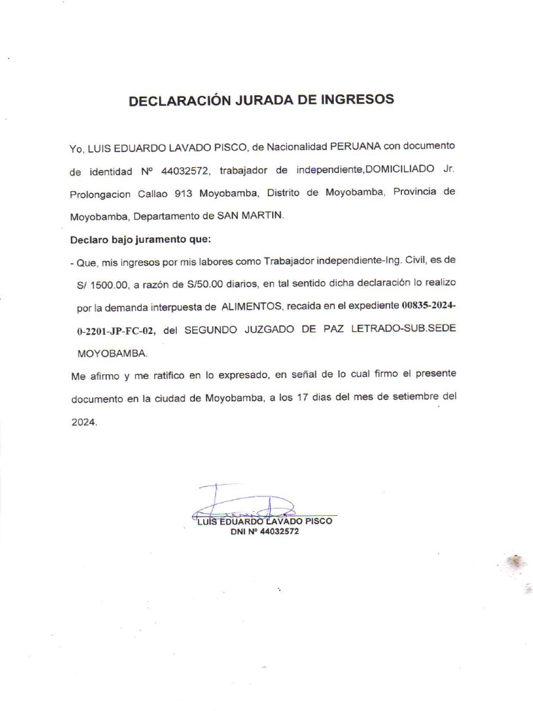 Declaracion Jurada de Ingresos | PDF